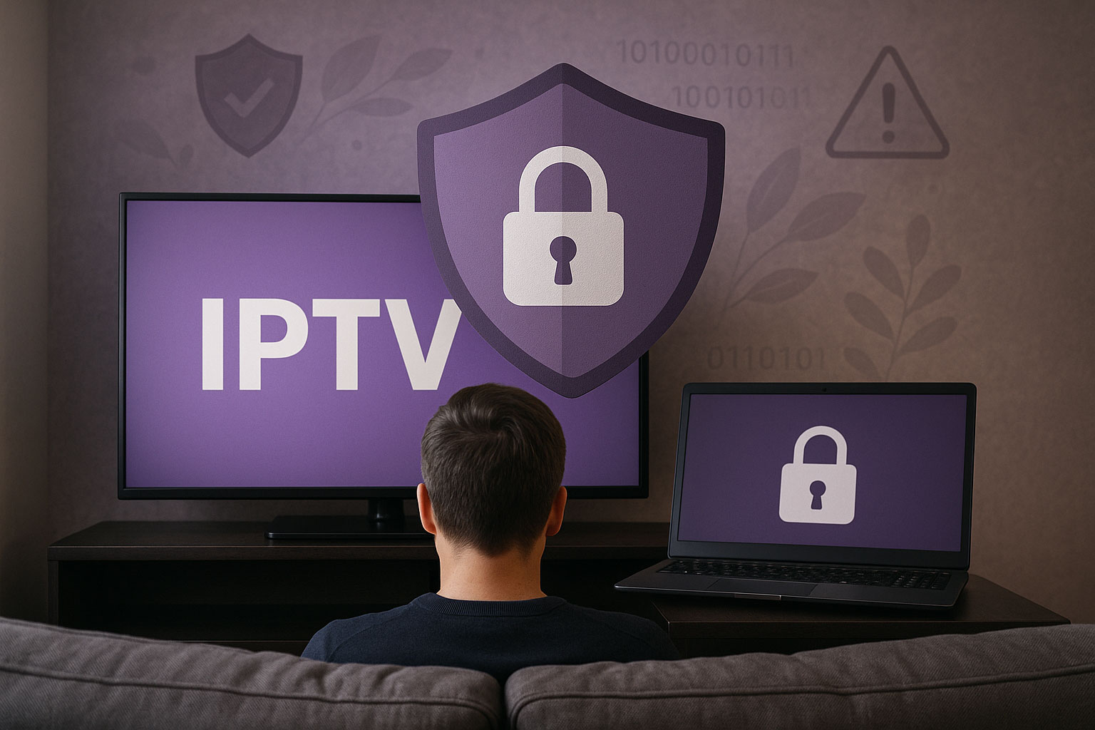 IPTV sécurisé 2025 avec bouclier de protection et écran violet